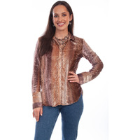 Scully Western Shirt Womens L/S Velvet French Cuff XL Burnt F0_HC798