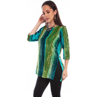 Scully Western Shirt Womens 3/4 Sleeve Velvet Tunic S Teal F0_HC795