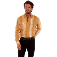 Scully Men's Jacquard Striped Print Long Sleeve Pearl Snap Western Shirt Mustard