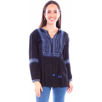 Scully Western Shirt Womens L/S Tie Embroidered XS Black F0_HC879