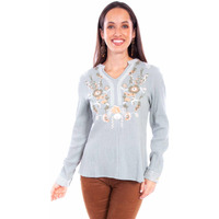 Scully Western Shirt Women L/S Split Neck Embroidered XS Sage F0_HC881