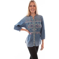 Scully Western Shirt Womens 3/4 Sleeve Embroidered XXL Denim F0_HC777