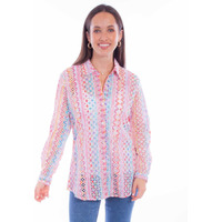Scully Western Shirt Womens L/S Eyelet Button Print M Pink F0_HC896
