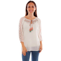 Scully Western Shirt Womens L/S Embroidered Tassel XXL Ivory F0_HC880