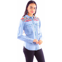 Scully Western Shirt Womens L/S Aztec Print Yoke Snap L Denim F0_HC916