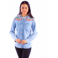 Scully Western Shirt Womens L/S Cactus Yoke Snap XL Denim F0_HC901