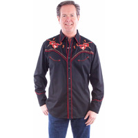Scully Western Shirt Mens L/S Dueling Fiddles S Black F0_P-917