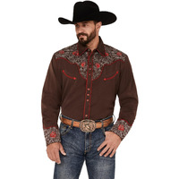 Scully Western Shirt Mens L/S Rose Embroidery XL Chocolate F0_P-897