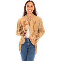 Scully Women's Beaded And Lace Fringe Jacket Tan X-Large US