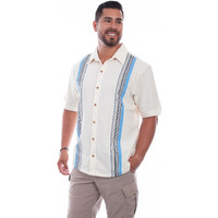 Scully Western Shirt Mens S/S Daytona Double Stripe 2XB Ivory F0_5233