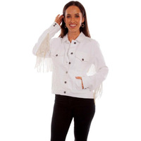 Scully Womens White Cotton Blend Rhinestone Fringe Jacket XXL