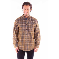 Scully Western Shirt Mens L/S Corduroy Plaid M Blue Brown F0_5359