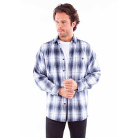 Scully Western Shirt Mens L/S Plaid Flannel L Blue White F0_5361