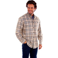 Scully Western Shirt Mens L/S Corduroy Plaid XXL Blue Tan F0_5358