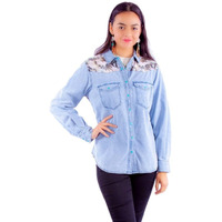 Scully Western Shirt Womens L/S Horse Yoke Snap XL Denim F0_HC915