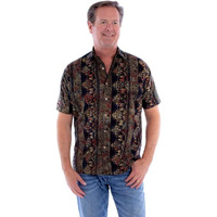 Scully Western Shirt Mens S/S Batik Allover Print L Black F0_5379