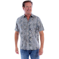 Scully Western Shirt Mens S/S Batik Allover Print M Denim F0_5379