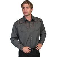 Scully Western Shirt Mens L/S Snap Embroidered XS Charcoal F0_P-634