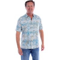 Scully Western Shirt Mens S/S Batik Allover Print XL Off White F0_5378
