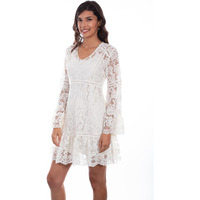 Scully Western Dress Womens L/S Overlay Lace XS Ivory F0_HC557