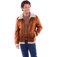 Scully Western Jacket Mens Leather Zip Front Lined M Cognac F0_2049