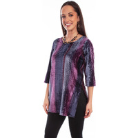 Scully Western Shirt Womens 3/4 Sleeve Velvet Tunic L Plum F0_HC794