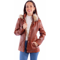 Scully Western Jacket Womens Leather Hooded Zip XXL Brown F0_L1112