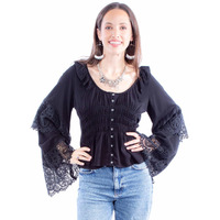 Scully Western Shirt Womens L/S Crochet Bell Sleeve L Black F0_HC860
