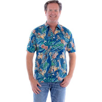 Scully Western Shirt Mens S/S Cocktails & Skulls Button L Blue F0_5372