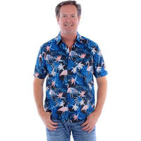 Scully Western Shirt Mens S/S Flamingos & Ferns XXL Black F0_5373