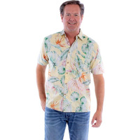 Scully Western Shirt Mens S/S Hawaiian Print Button L Yellow F0_5375