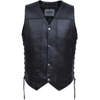 Men's Premium Motorcycle Leather 10-Pocket Vest,Black,Size - 4XL