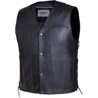 Men's Premium Leather Motorcycle Vest,Black,Size - 5XL