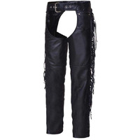 UNIK International 0733-00-BLK-3XS Unisex Premium Leather Coin Pocket Motorcycle Chaps with Finges 3XS - Black