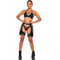 Roma Women's Standard Studded Vinyl Chaps with Fringe Detail for Rave/Festival, Black, Large