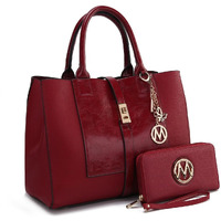 MKF Collection by Mia K. MKF-X405WN Yola Satchel Bag with Wallet Wine
