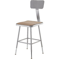 National Public Seating 6318HB Steel Stool with Square Hardboard Seat Adjustable and Backrest, 19"-27", Grey