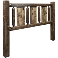 Montana Homestead Queen Headboard with Stained and Lacquered MWHCQHBSLLZWOLF
