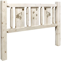 Montana Woodworks Homestead Collection King Headboard w/Laser Engraved Wolf Design, Clear Lacquer Finish