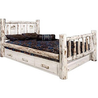 Montana Woodworks Moose Design Storage Engraved Bed in Clear Lacquer Finish (King: 94 in. L x 80 in. W x 47 in. H (385 lbs.))
