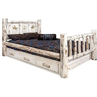 Montana Woodworks Bronc Design Storage Engraved Bed in Clear Lacquer Finish (Twin: 87 in. L x 46 in. W x 47 in. H (314 lbs.))