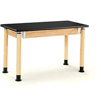 National Public Seating Signature 54" L x 24" W Height Adjustable School Science Lab Utility Table with HPL Top - Oak, Black