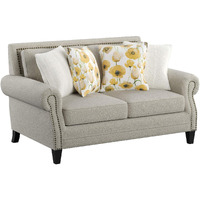 Madrona Burke Mia Saxon Beige Loveseat with Rolled Arms, Nail Head Trim, and Wood Legs