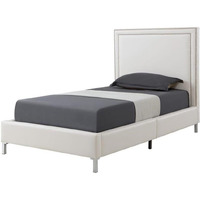 Posh Living Tristan Beds White Leather PU Twin Nailhead Trim