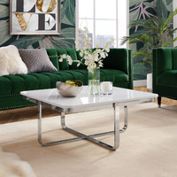 Posh Living CT200-09WE-UE 35.4 x 35.4 x 15.6 in. Kaloni Coffee Table with High Gloss Lacquer, White & Chrome