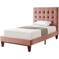 Posh Living Blake Beds Blush Velvet Twin Button Tufted