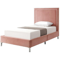 Posh Living Tristan Beds Blush Velvet Twin Nailhead Trim