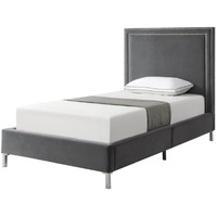 Posh Living Tristan Beds Gray Velvet Full Nailhead Trim