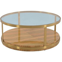 Armen Living Hattie Mid-Century Wood/Glass Coffee Table in Light Espresso/Gold