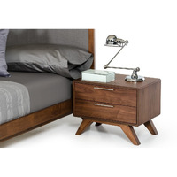 HomeRoots Veneer, Stainless Steel, Solid Wood Modern Walnut Brown Nightstand with Two Drawers